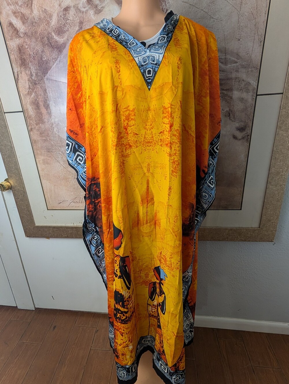 Winlar Womens Caftan Kaftan Dress Pullover Gold Orange African Tribal Size OS